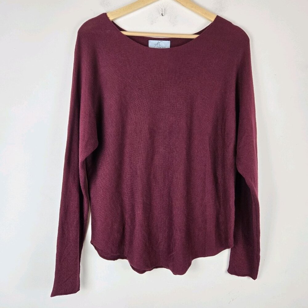 Joan Vass Sweater Womens Small Maroon Classic Scoop Hem Classic Cozy Knit Office